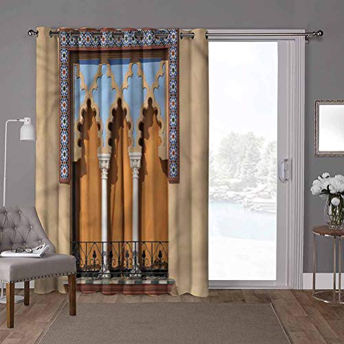 YUAZHOQI - Cortinas correderas para puerta de patio (1 panel), diseño de ventanas antiguas de Cordoba España, 52 x 96 pulgadas de ancho x 96 pulgadas