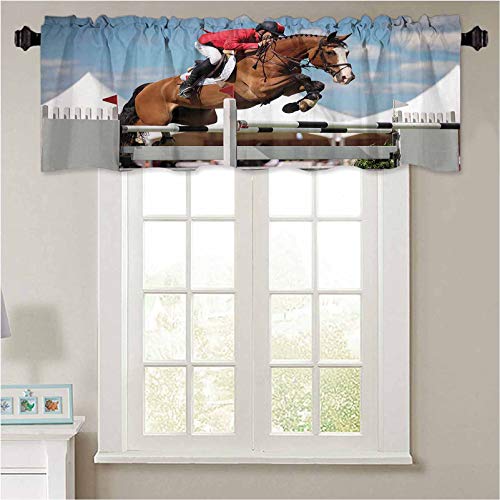 YUAZHOQI Cortinas de cenefa decoración de caballo saltando caballo y deportista competición perfo 1 panel de 54 pulgadas x 45 cm ventana barra bolsillo para ventanas de cocina