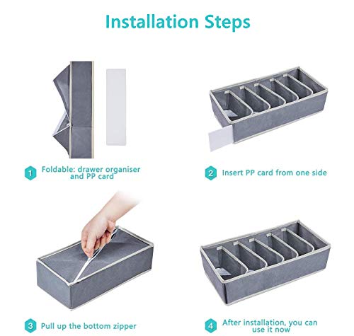 YUCCH Organizadores de Cajones para Ropa Interior, Cajas Plegable Organizador de Almacenamiento para Almacenar Calcetines, Bufandas, Sujetador,Set de 6 Piezas, Gris YUCCH Organizadores de Cajones para Ropa Interior, Cajas Plegable Organizador de Almacenamiento para Almacenar Calcetines, Bufandas, Sujetador,Set de 6 Piezas, Gris