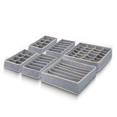 YUCCH Organizadores de Cajones para Ropa Interior, Cajas Plegable Organizador de Almacenamiento para Almacenar Calcetines, Bufandas, Sujetador,Set de 6 Piezas, Gris YUCCH Organizadores de Cajones para Ropa Interior, Cajas Plegable Organizador de Almacenamiento para Almacenar Calcetines, Bufandas, Sujetador,Set de 6 Piezas, Gris