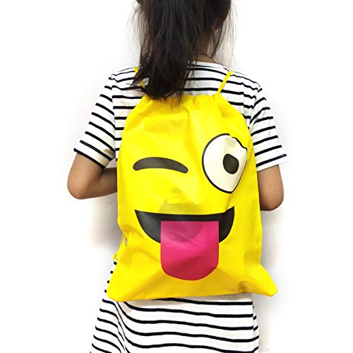 YuChiSX Emoji Bolsas de Cuerdas,10 Piezas Bolsa de Gimnasio Emoji,Emoji Mochilas Petates Infantiles para niños y niñas Cumpleaños Regalos Invitados de Bodas Comuniones