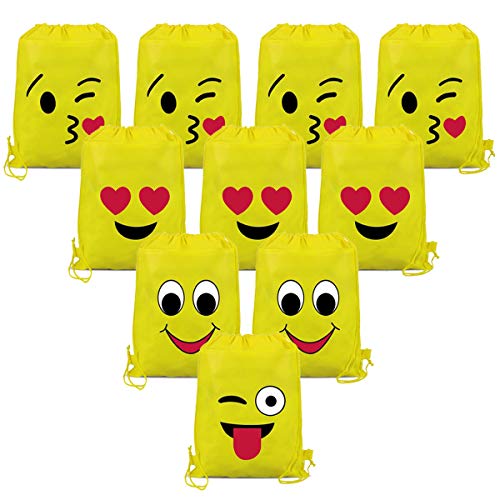 YuChiSX Emoji Bolsas de Cuerdas,10 Piezas Bolsa de Gimnasio Emoji,Emoji Mochilas Petates Infantiles para niños y niñas Cumpleaños Regalos Invitados de Bodas Comuniones