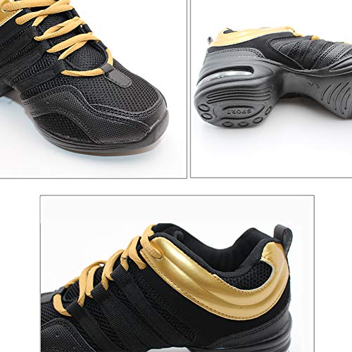 Yudesun Mujer Zapatos Aire Libre Deportes Danza - Mujeres Lona Cordones Suela de Goma Zapatillas Practicidad Running Sneaker Jazz Contemporáneo Baile Informal Oro Negro (Los Zapatos Son más pequeños) Yudesun Mujer Zapatos Aire Libre Deportes Danza - Mujeres Lona Cordones Suela de Goma Zapatillas Practicidad Running Sneaker Jazz Contemporáneo Baile Informal Oro Negro (Los Zapatos Son más pequeños)