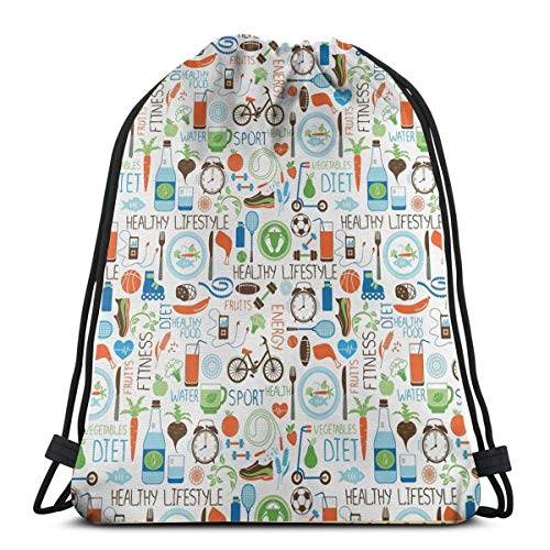 YUDILINSA Mochila con Cordón Mochila Bolsa Bolsa de Gimnasio,Deportes Dieta Equilibrio Nutrición Bicicleta Orgánica Alimentos Frescos Aves de Corral Jugo Vitalidad