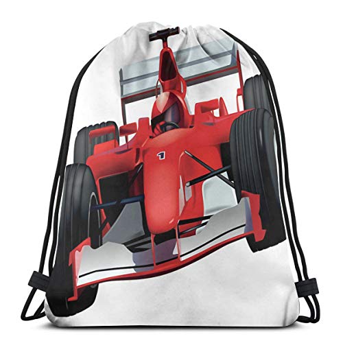 YUDILINSA Mochila con Cordón Mochila Bolsa Bolsa de Gimnasio,Formula Race Car con el Conductor Automóvil Motorizado Deportes Tema Fuerte Motor,Bolsa de Kit de Saco de Gimnasia Bolsa de Natación para