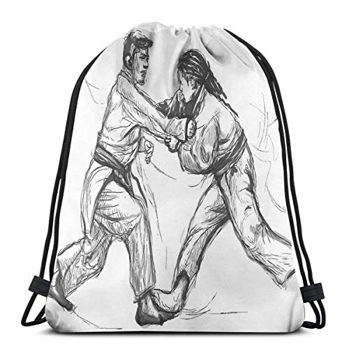 YUDILINSA Mochila con Cordón Mochila Bolsa Bolsa de Gimnasio,Karate Artes Marciales orientales practicando Figuras de Hombres Dibujado a Mano Tradicional,Bolsa de Kit de Saco de Gimnasia Bolsa