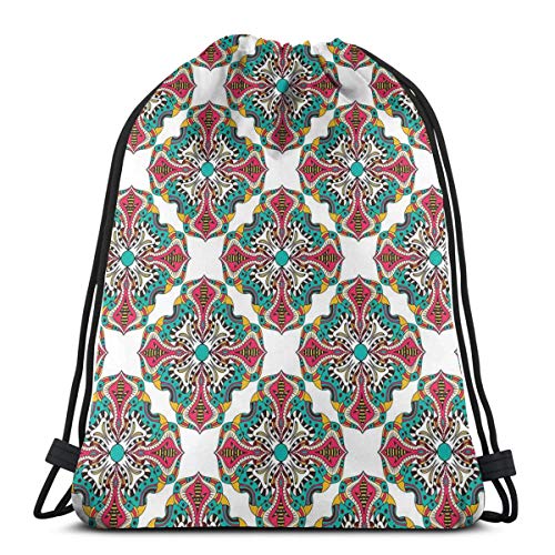 YUDILINSA Mochila con Cordón Mochila Bolsa Bolsa de Gimnasio,Motivos Florales estilizados exóticos Ricos en Colores con Elemento de diseño artístico Nativo,Bolsa de Kit de Saco de Gimnasia Bolsa