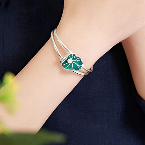 YUESFZ Brazalete Tobilleras Galeria del Coleccionista Pulseras Brazalete De Estilo Nacional Chino Pulsera Doble Perla Hoja De Loto Accesorios Únicos A Juego (Color : Green, Size : 16cm)