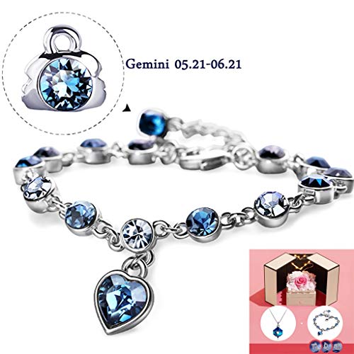 YUESFZ Brazalete Tobilleras Galeria del Coleccionista Pulseras Pulsera 12 Constellation para Mujer Cumpleaños De San Valentín Joyas De Cristal De Fiesta Azul