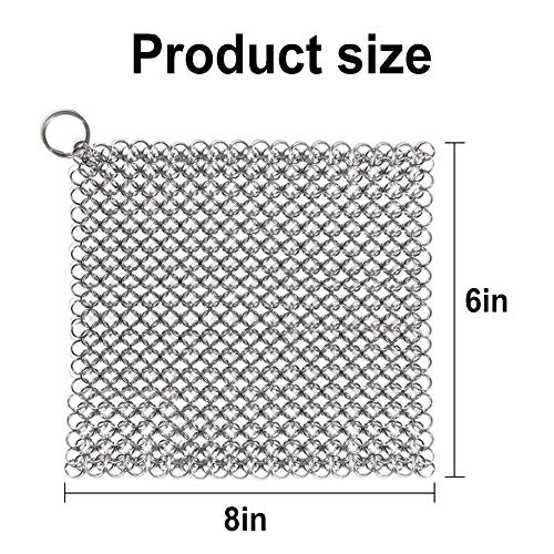 YUIP Limpiador de Hierro Fundido, Limpiador Sartén Hierro Fundido, Limpiador de Cadena de Hierro Fundido, Depurador de COTA de Malla de Acero Inoxidable 8x6 Pulgadas