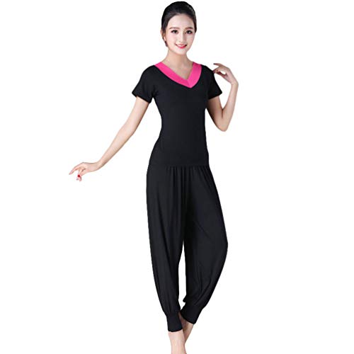 Yujeet Traje de Yoga para Mujer Estilo Suelto con Cuello en V Camisa de Yoga de Manga Larga/Corta Tops y Pantalones Florales Casuales (Rosa#4, Asia M)