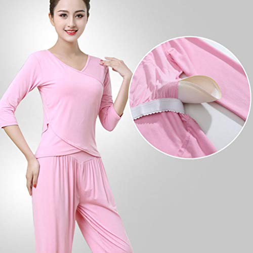 Yujeet Yoga Top de Manga 3/4 de Color Sólido Estilo Casual para Mujer y Pantalones/Bloomers (Rosa#1, Asia L) Yujeet Yoga Top de Manga 3/4 de Color Sólido Estilo Casual para Mujer y Pantalones/Bloomers (Rosa#1, Asia L)