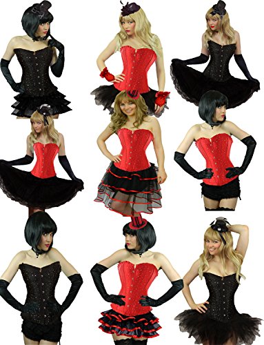 Yummy Bee Corsé Satén Ballenas Tutu Falda Largo o Corto con Volantes Burlesque Fiestas Disfraces Traviesos Juegos Alcoba Talla Grande 34 - 50 (Negro + Tutu, 44)