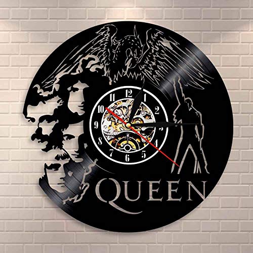 YUN Clock@ Reloj de Pared de Vinilo Placa Reloj Upcycling 3D Queen Band Diseño de Reloj de Pared de decoración Vintage de Reloj de Pared Decoración Retro de Reloj Fabricado en Alemania