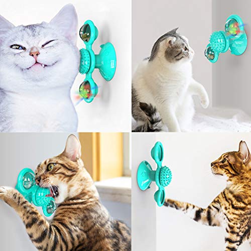 Yuning Juguete para Gatos, Juguete Gato Giratorio, Windmill Cat Toy, Juguetes para Gatos con Catnip y Bola Intermitente LED Plato Giratorio Burlas Juguete Interactivo, Azul