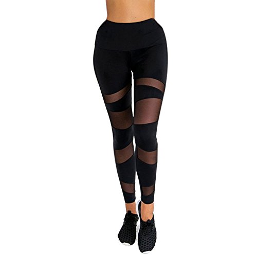 Yusealia Yoga Mujer Deportivas Pantalones,Alto Elásticas de Cintura Recortada Casual Empalmado de Leggins Polainas Pilates Fitness De Estilo Pantalones Costura de Malla Ejercicio Atlético Pantalones