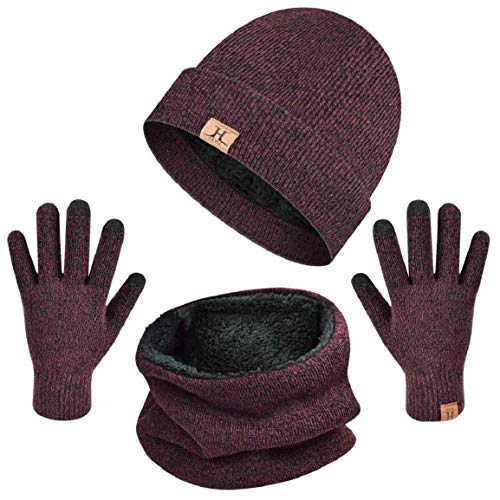 Yuson Girl Conjunto Set de Bufanda Gorro y Guantes de Punto Calentar Beanie Sombrero Gorras y Bufanda Tubular Cuello Suave Invierno para Hombre Mujer Corriendo Bici Excursionismo Deportes