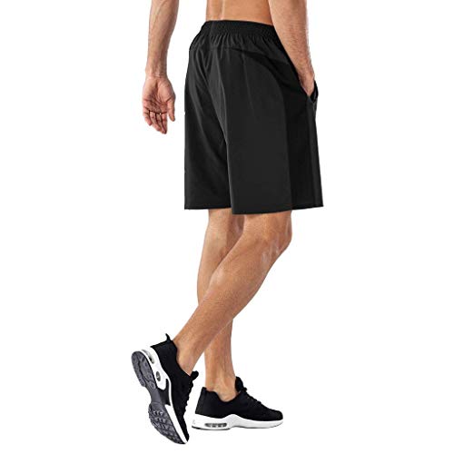 Yvelands-Men Pantalones Cortos de Deporte para Hombre, Pantalones Elásticos con Bolsillos, para Entrenamiento, Fitness, Jogging, Running, Transpirable y Secado Rápido(Negro,XXXL)