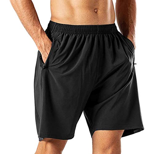 Yvelands-Men Pantalones Cortos de Deporte para Hombre, Pantalones Elásticos con Bolsillos, para Entrenamiento, Fitness, Jogging, Running, Transpirable y Secado Rápido(Negro,XXXL)