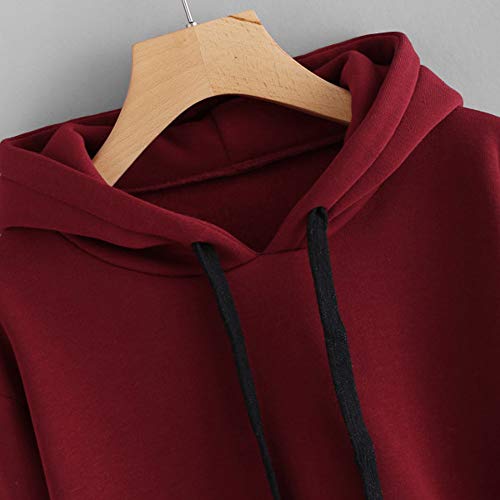 Yvelands Sudaderas para niñas, Sudadera con Capucha y Manga Larga a Rayas para Mujer Sudadera con Capucha y Capucha Tops Bouse. (Wine, L)