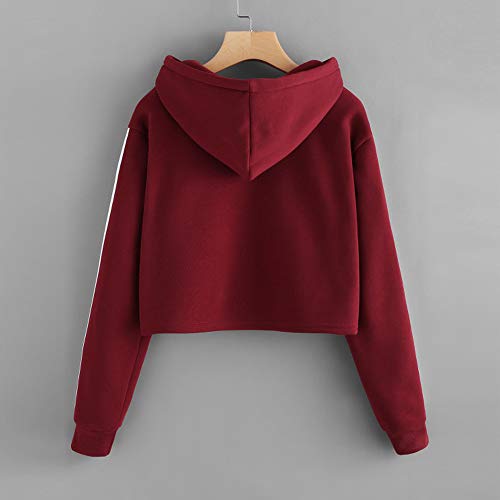 Yvelands Sudaderas para niñas, Sudadera con Capucha y Manga Larga a Rayas para Mujer Sudadera con Capucha y Capucha Tops Bouse. (Wine, L)