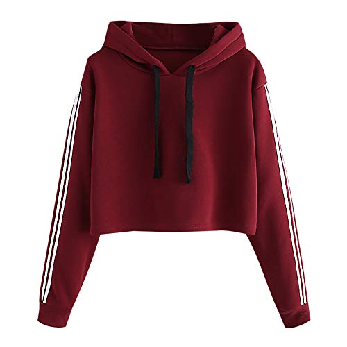 Yvelands Sudaderas para niñas, Sudadera con Capucha y Manga Larga a Rayas para Mujer Sudadera con Capucha y Capucha Tops Bouse. (Wine, L)