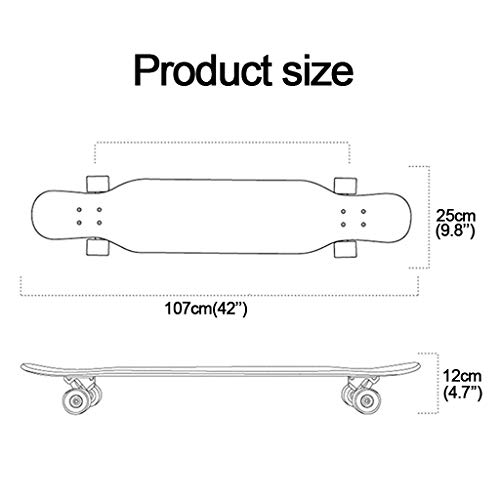 YVX Longboard monopatín Dancing Cruiser 42 x 9,6 Pulgadas monopatín para Adultos y Adolescentes de Cubierta Ancha monopatín Completo de Arce, n. ° 13