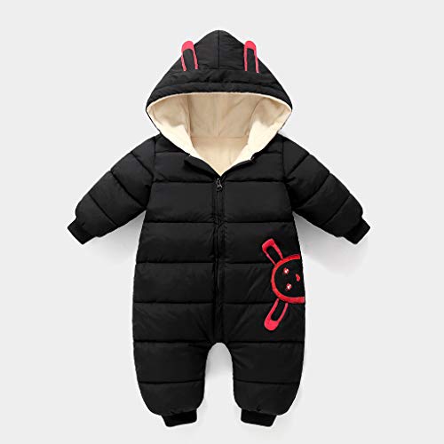 YWLINK 0-24 Meses Bebé Ropa Abrigada Mono De AlgodóN con Capucha Mameluco Grueso Chaqueta De Plumas Calidez Al Aire Libre A Prueba De Viento Abrigo Suave Ropa para Bebé(Negro,12-24 meses/100)