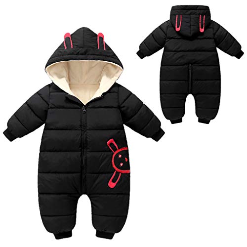 YWLINK 0-24 Meses Bebé Ropa Abrigada Mono De AlgodóN con Capucha Mameluco Grueso Chaqueta De Plumas Calidez Al Aire Libre A Prueba De Viento Abrigo Suave Ropa para Bebé(Negro,12-24 meses/100)