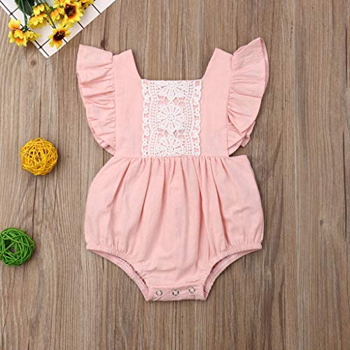 YWLINK Bebe NiñA Verano Sin Mangas Volante Encaje Espalda Abierta Vestido Mezcla De Algodon Moda Casual CóModo Mono Hermanas Ropa Lindo Vestido De Fiesta De Playa Viajes(Rosado,12-18 meses/90)