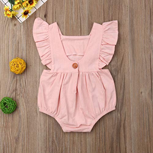 YWLINK Bebe NiñA Verano Sin Mangas Volante Encaje Espalda Abierta Vestido Mezcla De Algodon Moda Casual CóModo Mono Hermanas Ropa Lindo Vestido De Fiesta De Playa Viajes(Rosado,12-18 meses/90)