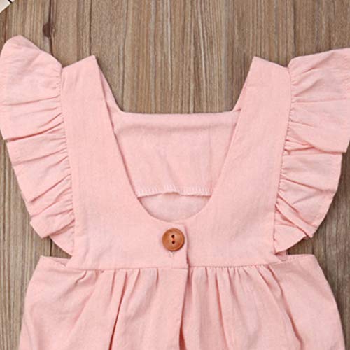 YWLINK Bebe NiñA Verano Sin Mangas Volante Encaje Espalda Abierta Vestido Mezcla De Algodon Moda Casual CóModo Mono Hermanas Ropa Lindo Vestido De Fiesta De Playa Viajes(Rosado,12-18 meses/90)