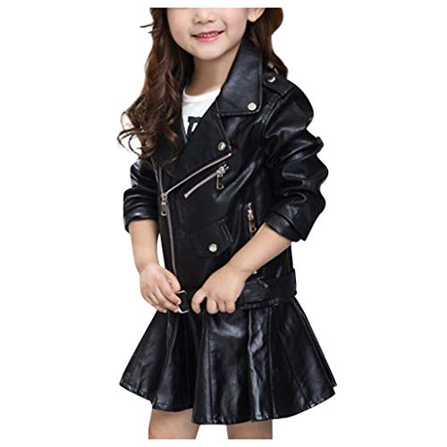 YWLINK Chaqueta De Cuero NiñA Color SóLido Chaqueta De Moto Abrigo con Cremallera Hebilla De CinturóN Abrigo Corto Casual De Moda Regalo De Fiesta De CumpleañOs Navidad Disfraz De NiñA De 3-13 AñOs