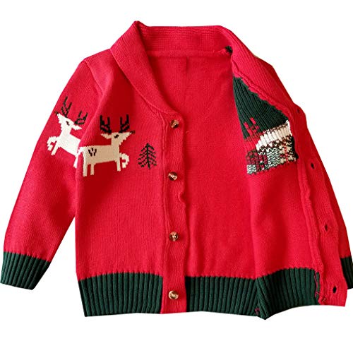 YWLINK Chaqueta De Punto De Navidad Bebé Unisex Chaqueta Abrigada De Ocio Al Aire Libre Alce NavideñO Top De Abrigo con Botones Sudadera Fiesta Bautismo 0-5 AñOs De Edad De NiñO