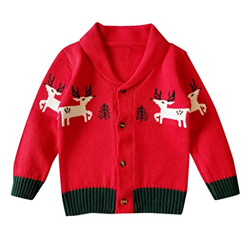 YWLINK Chaqueta De Punto De Navidad Bebé Unisex Chaqueta Abrigada De Ocio Al Aire Libre Alce NavideñO Top De Abrigo con Botones Sudadera Fiesta Bautismo 0-5 AñOs De Edad De NiñO