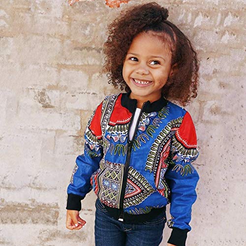 YWLINK Chaqueta NiñOs NiñA El Estilo Nacional Africano De Manga Larga No Localiza La Chaqueta Estampada A Prueba De Viento Chaqueta Casual Abrigo De OtoñO Diario/Fiesta Ropa(Azul,3-4 años/120)