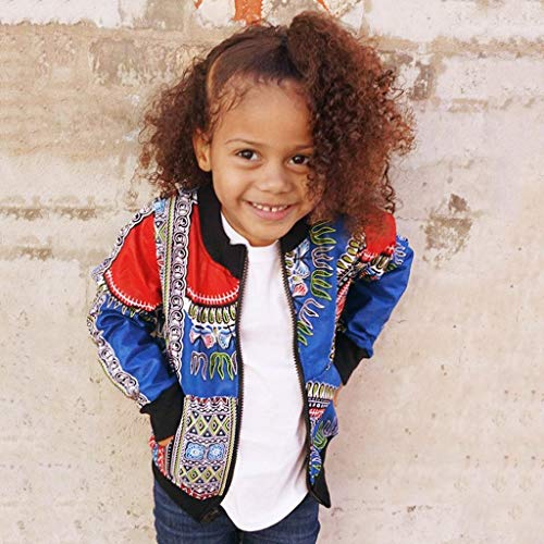 YWLINK Chaqueta NiñOs NiñA El Estilo Nacional Africano De Manga Larga No Localiza La Chaqueta Estampada A Prueba De Viento Chaqueta Casual Abrigo De OtoñO Diario/Fiesta Ropa(Azul,3-4 años/120)