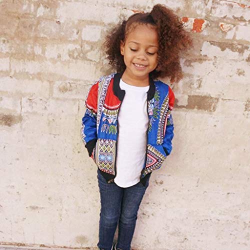 YWLINK Chaqueta NiñOs NiñA El Estilo Nacional Africano De Manga Larga No Localiza La Chaqueta Estampada A Prueba De Viento Chaqueta Casual Abrigo De OtoñO Diario/Fiesta Ropa(Azul,3-4 años/120)