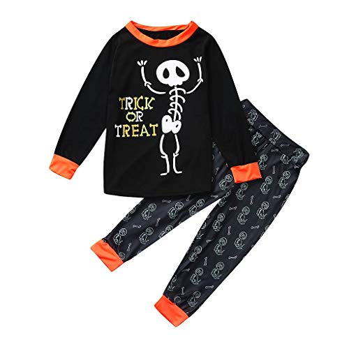 YWLINK Conjunto De Pijama Familiar Camiseta De Manga Larga con Estampado De Esqueleto Arriba+Pantalones Juegos De rol De Halloween Pijama De Fiesta Mezclas De AlgodóN Ropa(Negro,9-10 años/130)