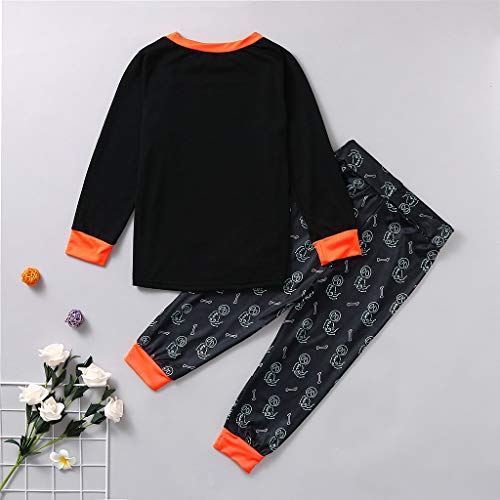 YWLINK Conjunto De Pijama Familiar Camiseta De Manga Larga con Estampado De Esqueleto Arriba+Pantalones Juegos De rol De Halloween Pijama De Fiesta Mezclas De AlgodóN Ropa(Negro,9-10 años/130)