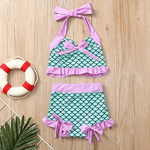 YWLINK Conjuntos NiñA,BañAdor con Estampado De Peces De Moda De Verano Buena Personalidad Piscina, Playa Fiesta Conjunto De Bikini(Verde,5-6 años/120)