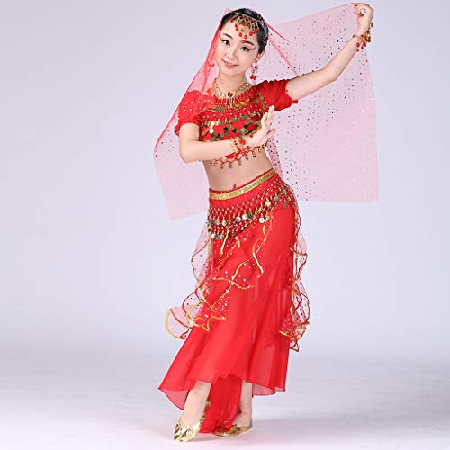 YWLINK Danza del Vientre, NiñAs India Danza del Vientre Danza Egipcia Traje De Rendimiento Conjunto De 2 Piezas Traje De Baile Vestido De Fiesta Bien Parecido(Rojo,4-9 años/S)