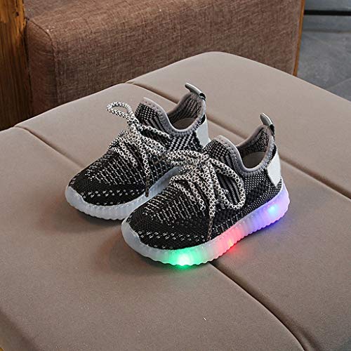 YWLINK Fondo Blando Antideslizante Zapatos para NiñOs Led Volando Tejidas Luces Luces Zapatillas Luminosas Ligeras Zapatillas De Deporte Corriendo Ciclismo CóModo(Negro,23EU)