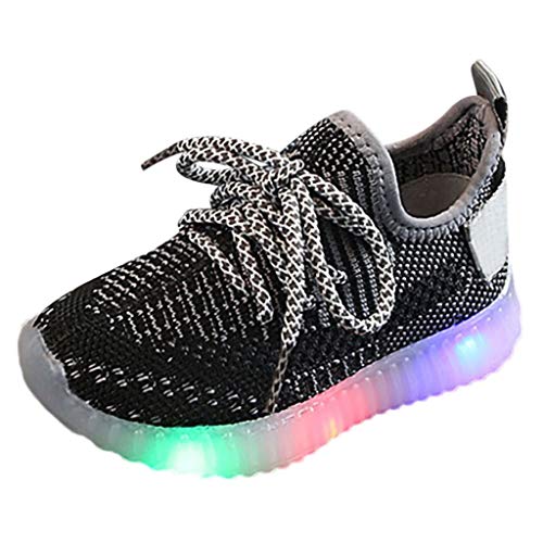 YWLINK Fondo Blando Antideslizante Zapatos para NiñOs Led Volando Tejidas Luces Luces Zapatillas Luminosas Ligeras Zapatillas De Deporte Corriendo Ciclismo CóModo(Negro,23EU)