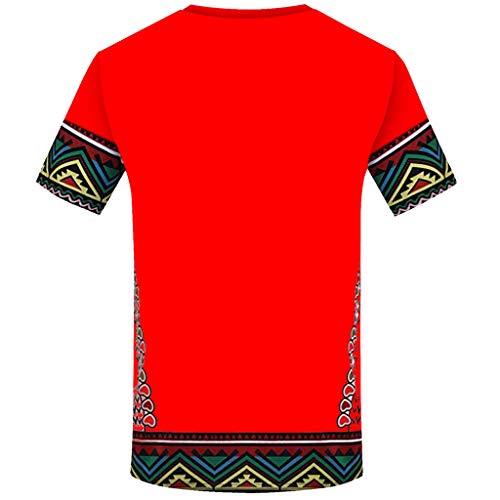 YWLINK Hombre Estilo Nacional Moda Impresa Africana Camiseta Manga Corta Camisa Informal Top Blusa Deportes Al Aire Libre Fiesta Actividad Rendimiento(Rojo,L)