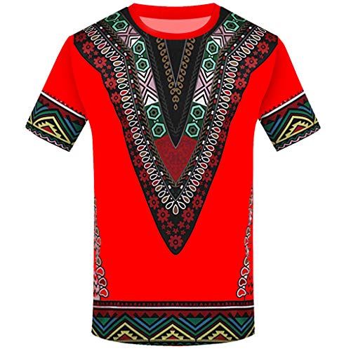 YWLINK Hombre Estilo Nacional Moda Impresa Africana Camiseta Manga Corta Camisa Informal Top Blusa Deportes Al Aire Libre Fiesta Actividad Rendimiento(Rojo,L)