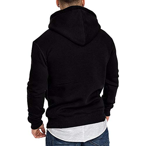 YWLINK Hombre Sudadera con Capucha OtoñO Invierno Manga Larga Color SóLido Ropa Deportiva Camiseta Casual Suelta SuéTer De Gran TamañO Jersey Cuello Redondo Fiesta/Diario/Negocios/Correr(Negro,L)