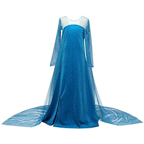 YWLINK Lentejuelas De Manga Larga para NiñOs Falda De Malla + Capa Cosplay Princesa Falda Fiesta Vestido De Fiesta Fiesta De Bodas Concurso De Belleza Disfraz De Danza(Azul Claro,3-4 años/110)