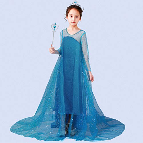 YWLINK Lentejuelas De Manga Larga para NiñOs Falda De Malla + Capa Cosplay Princesa Falda Fiesta Vestido De Fiesta Fiesta De Bodas Concurso De Belleza Disfraz De Danza(Azul Claro,3-4 años/110)