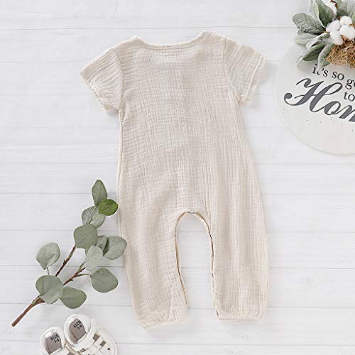 YWLINK Mono ReciéN Nacido Manga Corta De Verano Mono De Mameluco Plisado Color Liso Mezcla De AlgodóN Ocio Y Confort Vestido De Fiesta Primer Regalo De CumpleañOs Retro Ropa(Blanco,6-12 meses/80)